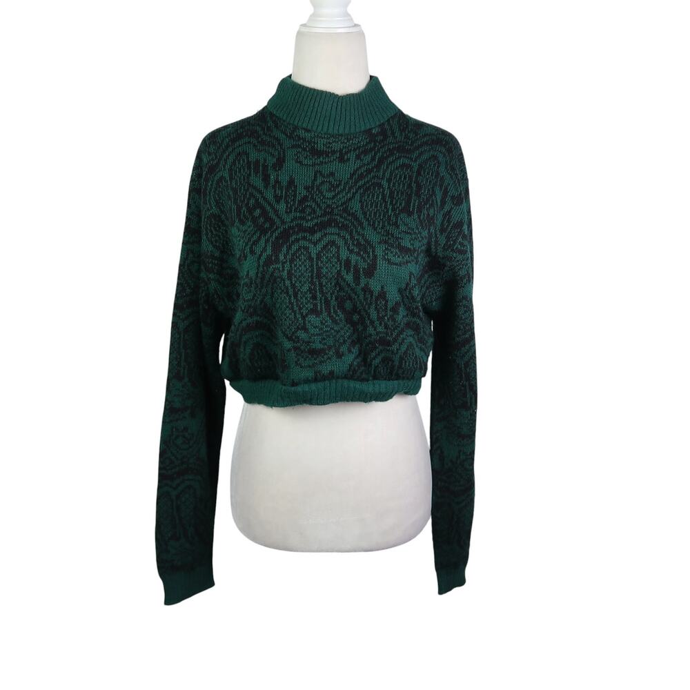 Vintage 80s McGregor Dark Green and Black Mockneck Crop Sweater